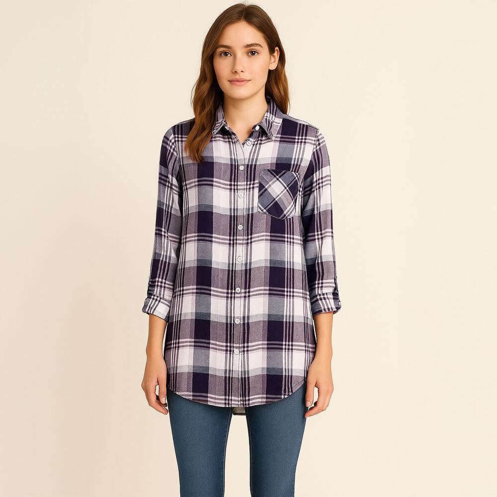 Silver Jeans Plaid Lightweight Button Down Tunic … - image 2